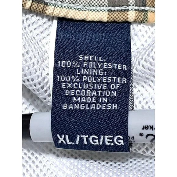 Chaps Plaid Swim Trunks Mens XL Beige White Polyester Mesh Lined Drawstring - Picture 3 of 14
